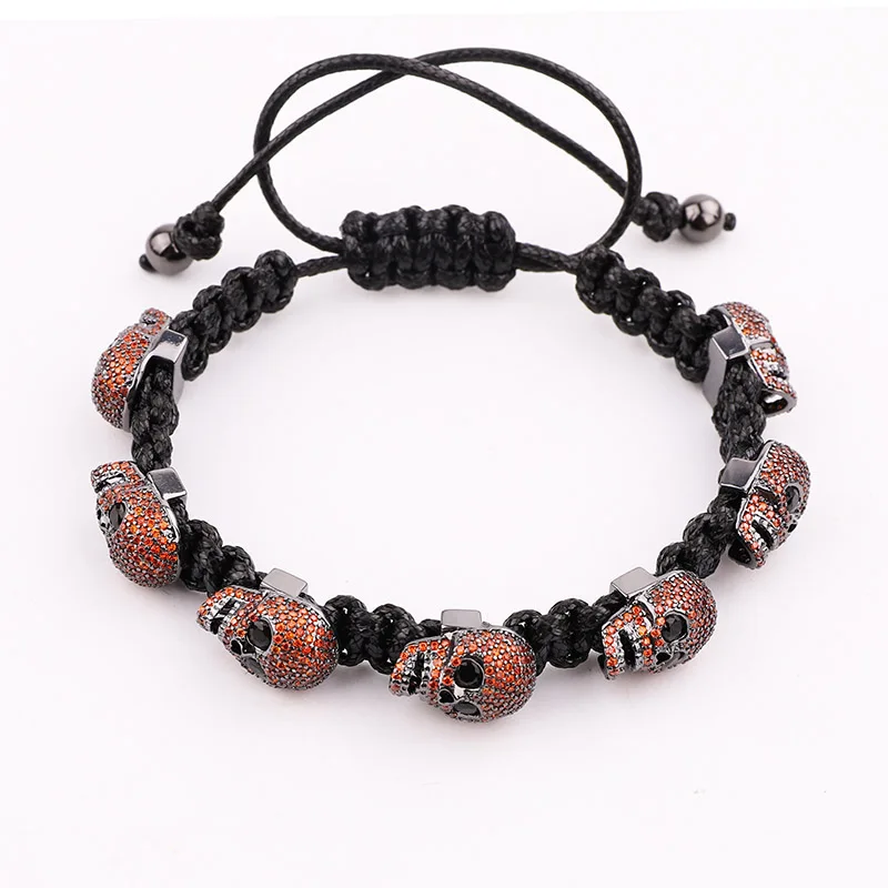 New Arrival Men Jewelry Bracelet Luxury CZ Mirco Pave Skull Charm Handmade Wax Cord Braided Macrmae Wrap Bracelet Men - Image 3