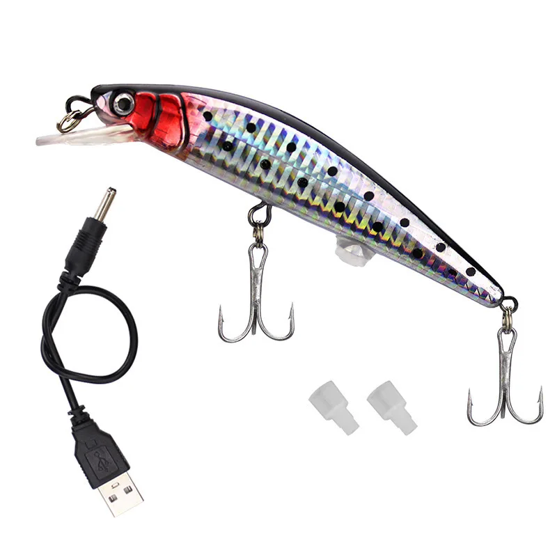 USB Перезаряжаемые светодиодный дерганья, приманка для рыбы Электрический приманка "живого" вибрировать Рыболовная Приманка Тройной Крючок электронный приманки для рыбалки