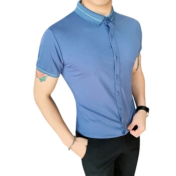 

Summer 2020 new men's short-sleeved polo shirt Korean stitching Slim British casual lapel half-sleeved shirt