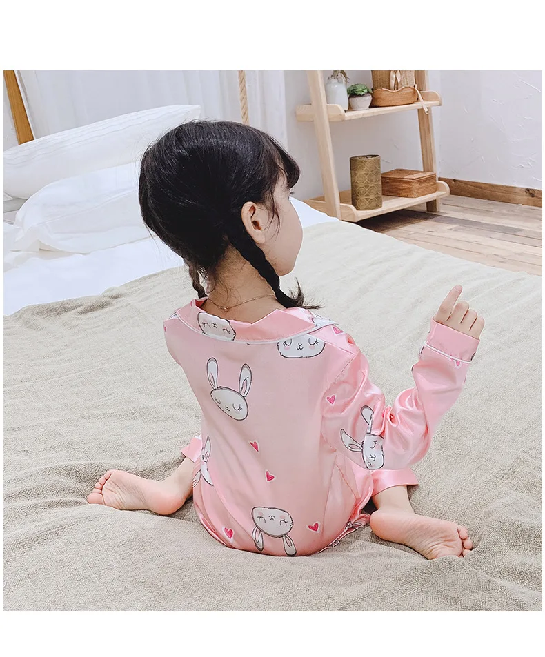 Girls Pajamas Autumn Winter Long Sleeve Children's Sleepwear Set Silk Pajamas Suit Boys Pyjamas Sets for Kids Tracksuit