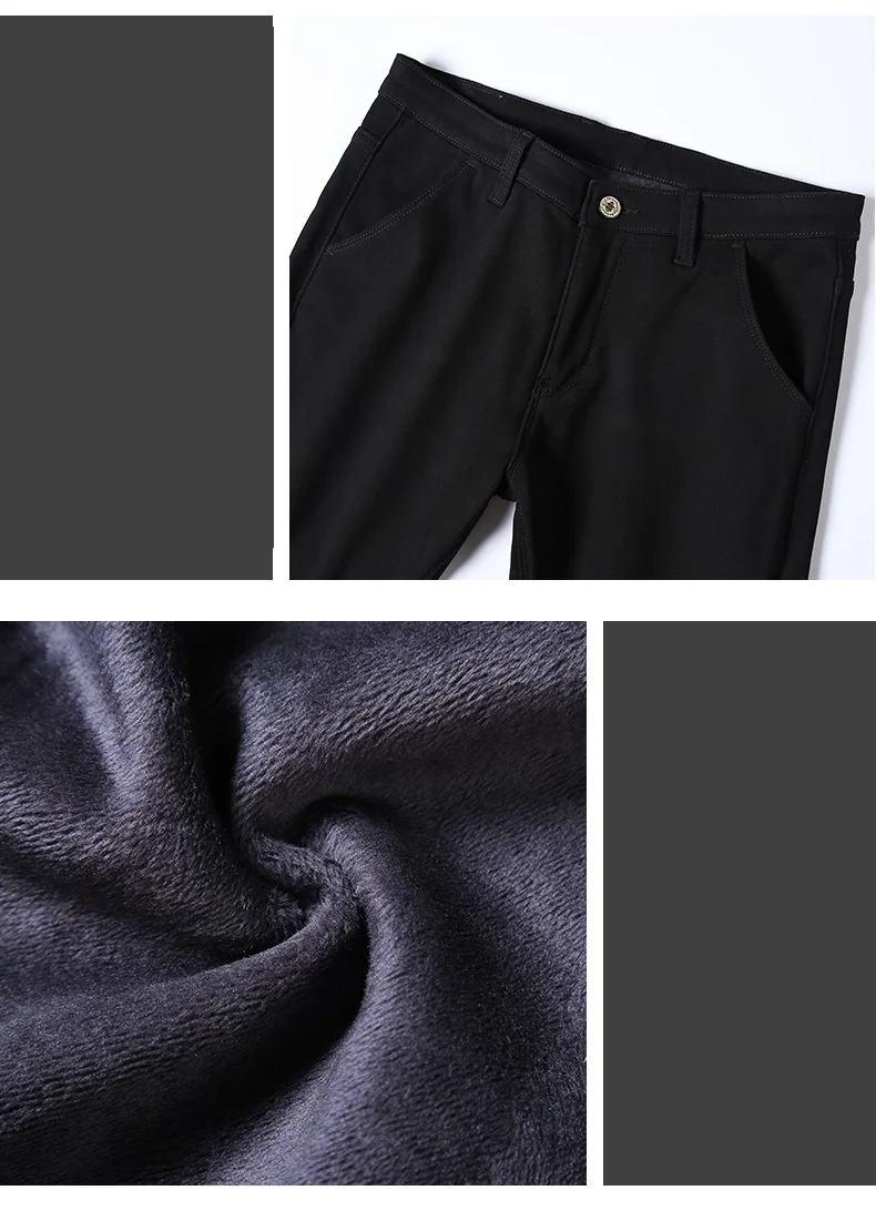 Jantour Мужские Зимние флисовые толстые теплые повседневные штаны мужские деловые прямые эластичные плотные брюки цвета хаки из 98% хлопка мужские