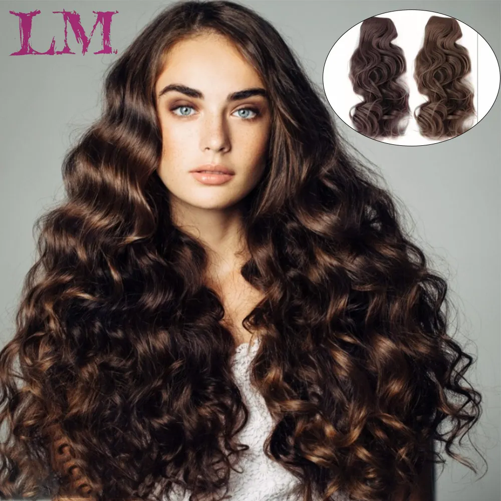 LM 24 ''невидимая проволока для наращивания волос секретная Рыбная линия Шиньоны Длинные волнистые настоящие натуральные синтетические волосы