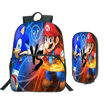 

Super Mario Sonic 2Pcs/Sets Backpack Pencil Case Super Mario and Sonic New Mochila for Children Boys Girls Daily Use Rucksack