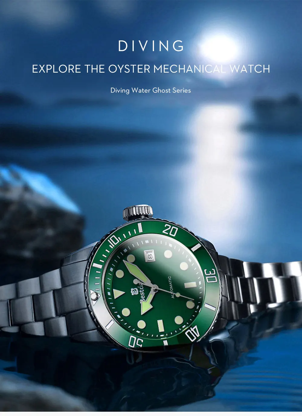 Bestdon Luxury Green Water Ghost Mechanical Watch Men Automatic Brand Replica Sports Man Watches Relogio Masculino New