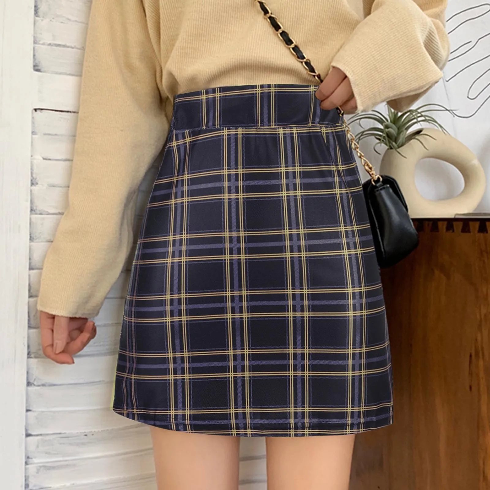

Women Plaid mini Skirt 2021 Streetwear Slim A-line Skirt High Waist Split Short Skirt harajuku Lattice skirts womens Kawaii