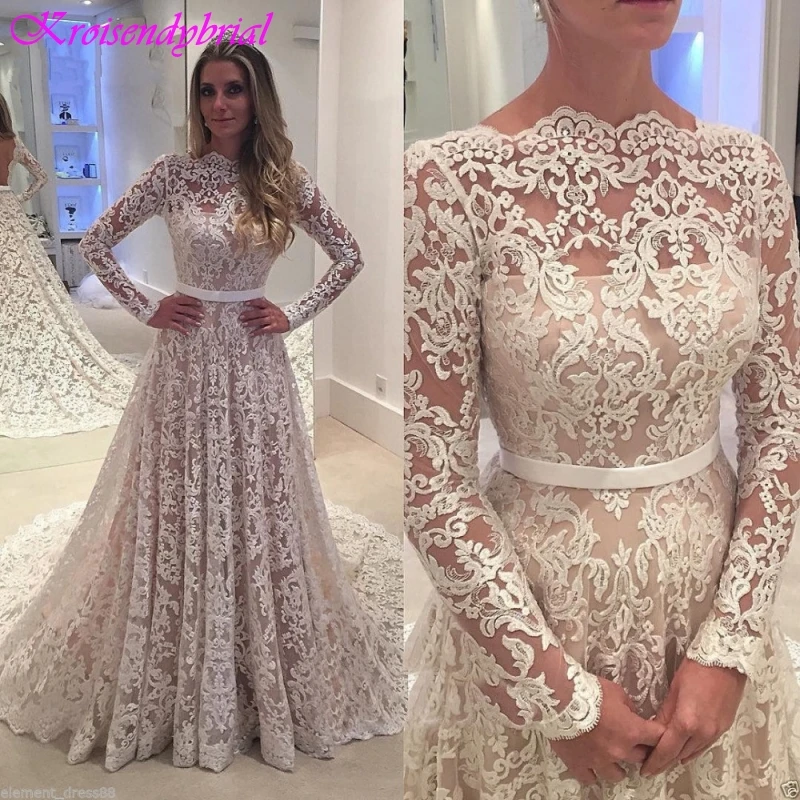 QFS020 robe de mariage красивая линия свадебные платья с длинным рукавом Дешевые Роскошные свадебное платье 2019 A Line Vestidos De Noiva