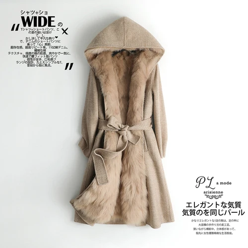 AYUNSUE пальто с натуральным лисьим мехом Женское пальто из натуральной шерсти зимняя куртка женская Двусторонняя шерстяная куртка теплая длинная куртка Manteau Femme MY - Color: khaki
