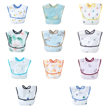 

Pure Cotton Cute Cartoon Baby Bibs Waterproof Infant Eating Bib with Pocket Children Drawing Sleeveless Apron Kids Burp Cloth