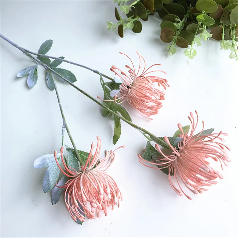 3 головки/ветка Leucospermum искусственные цветы для свадебного украшения Флорес Искусственные пластиковые искусственные цветы - Цвет: A pink