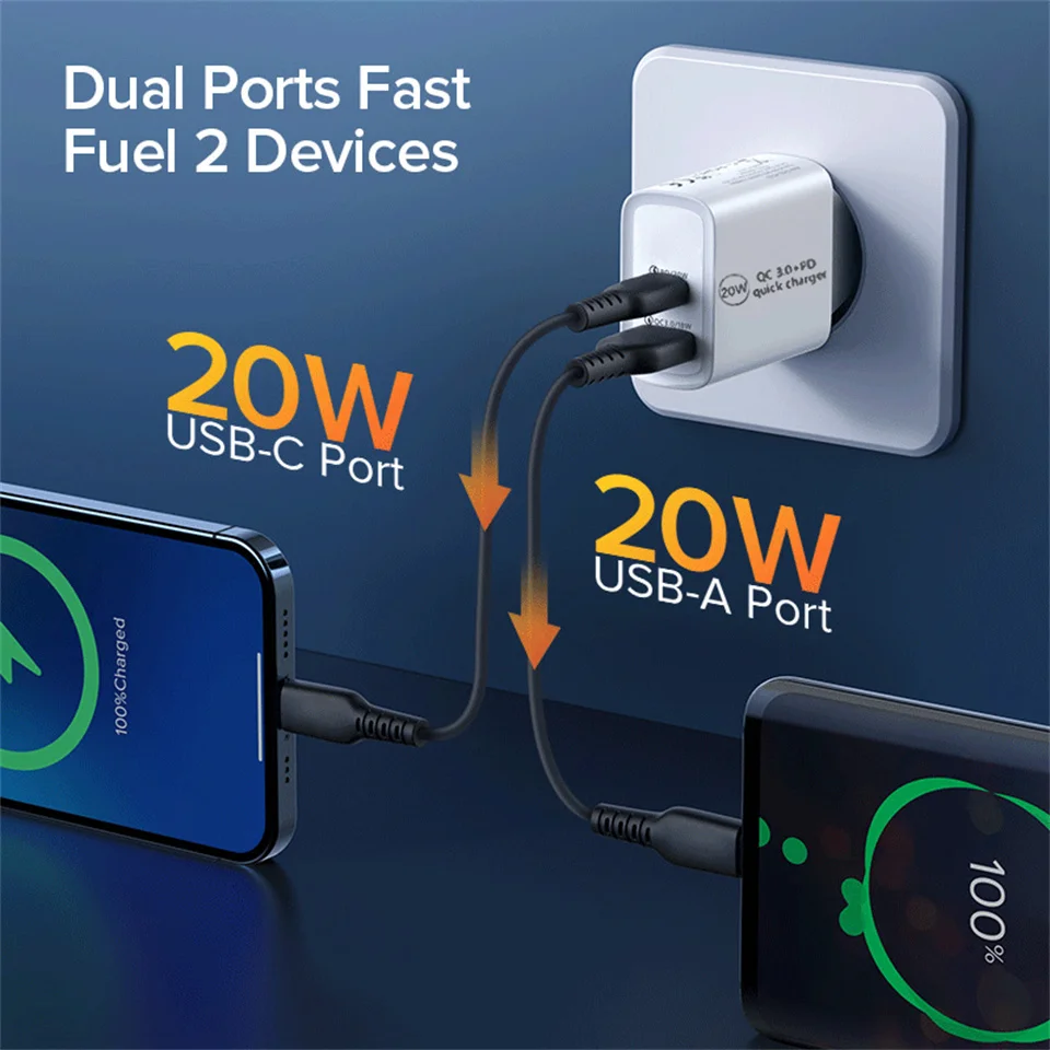 Fast charge 18w Fast Charge Phone Charger USB Type C PD 20W 2 Ports Quick Charge Adapter for IPhone 11 12 Pro Samsung Xiaomi EU/US/UK/AU Plug usb c 30w