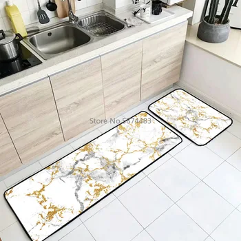 

Modern Nordic Imitation Marbled Gold Foil Kitchen Mat Combination Entry Mat Bedroom Long Bedside Blanket