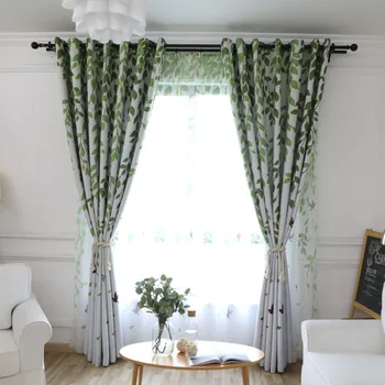 

Green Willow Leaves Printed Blackout Curtains Panels for Bedroom Living Room Home Decoration Accessories Modern