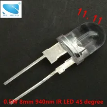 0,5 Вт 45 градусов 940nm IR светодиодный инфракрасный светодиодный излучающий диод Невидимый светильник 150mA использовать для камеры безопасности медицинский 8 мм медный ноги