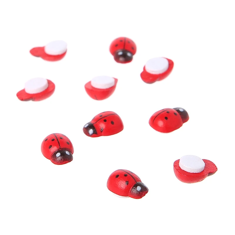 10Pcs Mini Ladybird Red Beetle Ladybug Fy for Doll House Garden Decor Ornament
