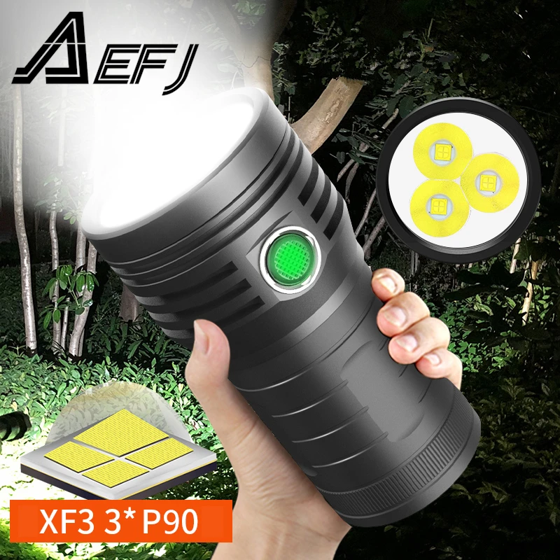 Quad Core 3*XHP90 Ultra Powerful LED Flashlight 18650 Built-in 10400mAH Battery USB 3 Modes LED Flash Light Waterproof Torch