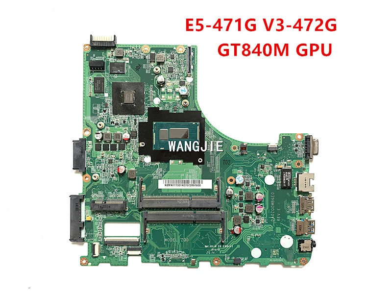 For Acer aspire E5-471G V3-472G Laptop Motherboard  E5-523G DA0ZQ0MB6E0 NBMN111001 SR1EF I5-4210U CPU GT840M GPU 100% working motherboard pc