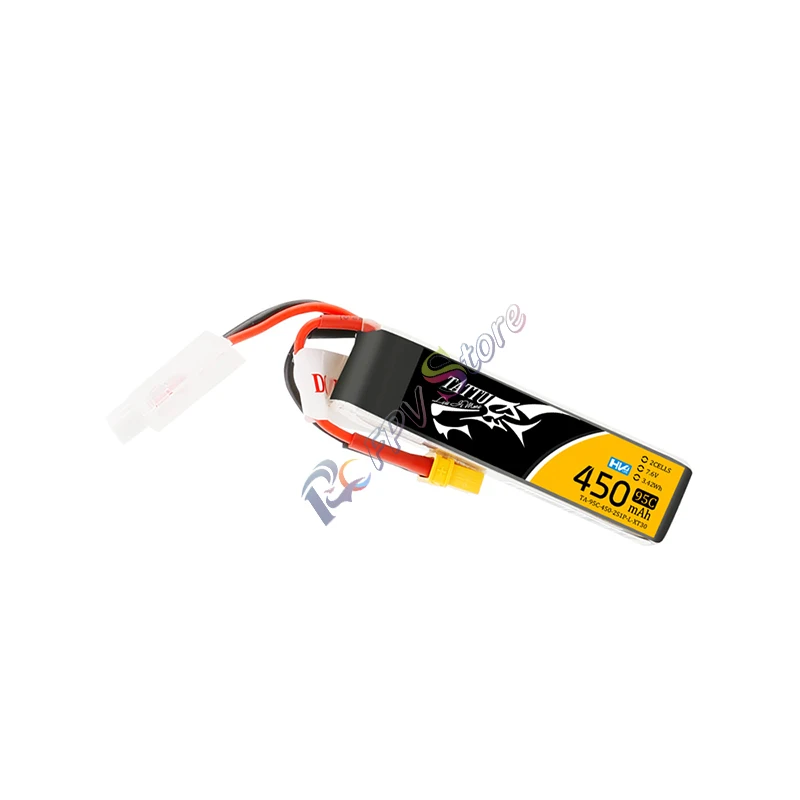 Tattu 450 мАч 7 6 В Высокое напряжение 95C 2S1P Lipo аккумулятор с разъемом XT30 длинная