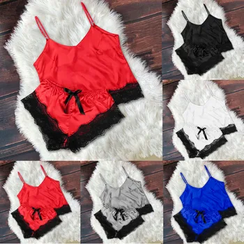 

Women Summer Sexy Lace Lingerie Satin Tops+Underwear Pyjama Set Sexy Sleepwear Nightwear Female Pajamas Set Nightie Home Clothes