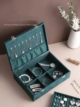 

High Capacity Women Velvet Jewelry Storage Box Ring Display Makeup Organizer Necklace Earrings Bracelet Display Stand Holder