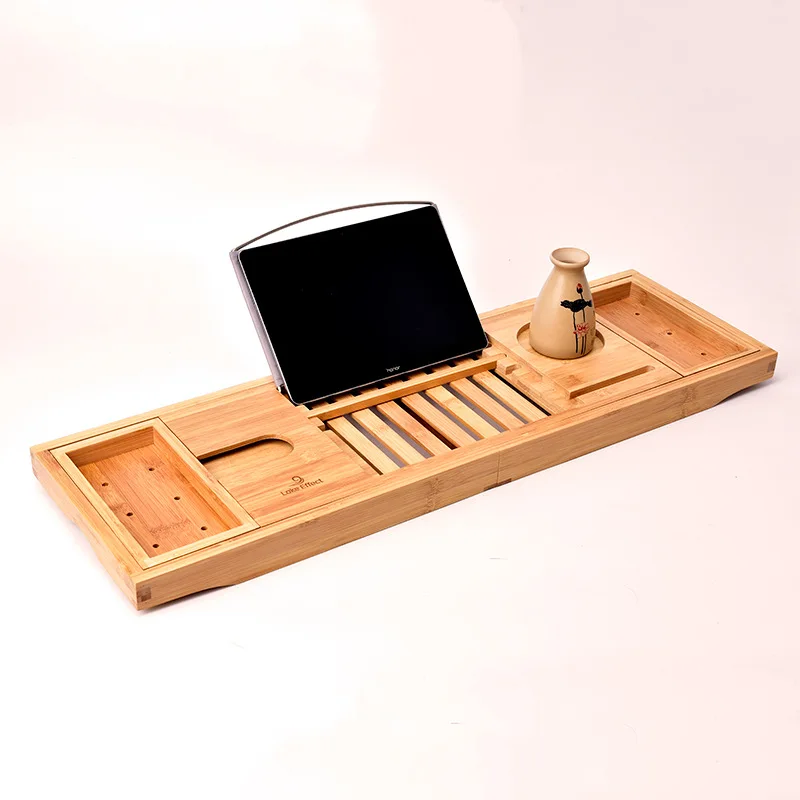 70-105cm Extendable Bamboo Bath Caddy Tray Nonslip Bath Tray Spa Bathtub Book Wine Tablet Bathroom Wooden Bathtub Bar Storage