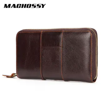 

Men's Zipper Clutch Men Long Wallet High Quality Genuine Leather Wallet Card Holder Handy Bag with Phone Pocket male Purse