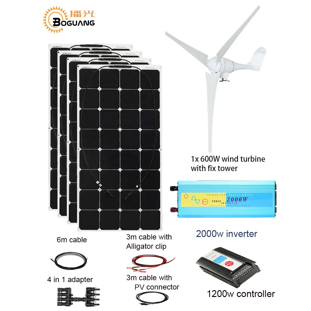 Wind Turbine Generator & 200W PV Solar Panel 2*100W Panel 24V 600 Hybrid System 