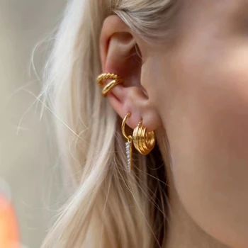 

Yellow Gold Color Simple Vintage Ridged Thread Circle Earrings with 925 Sterling Silver for Women Wedding SOMA Party Jewelry