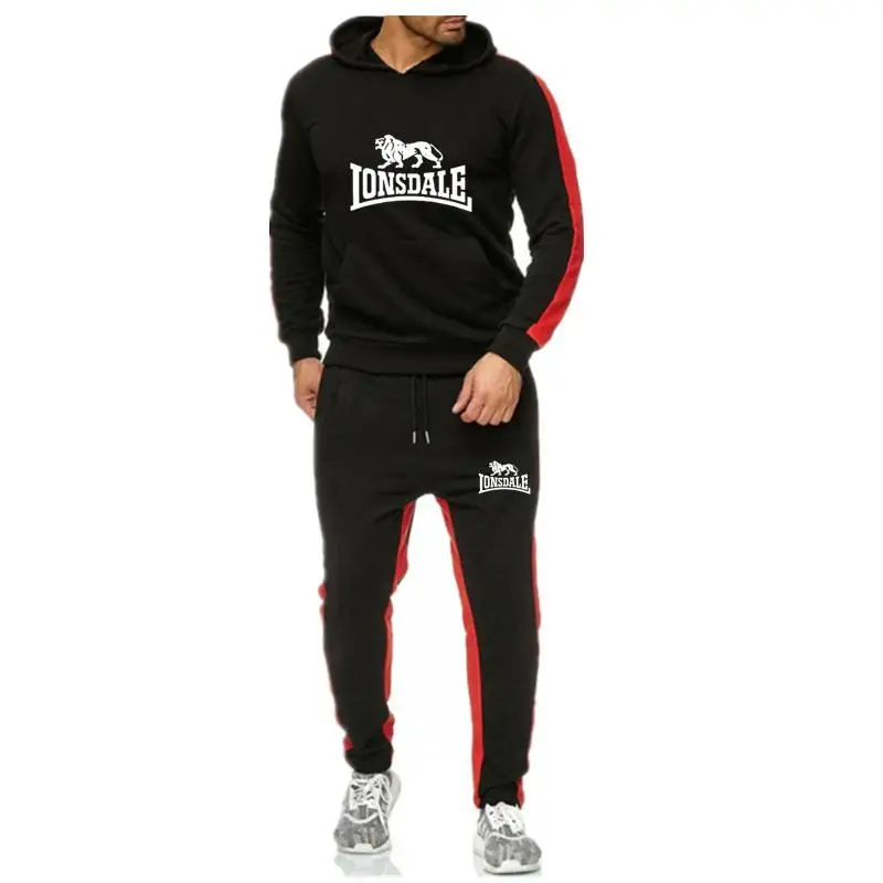 Новинка мужской комплект с капюшоном Lonsdale принтом брендовый спортивный костюм