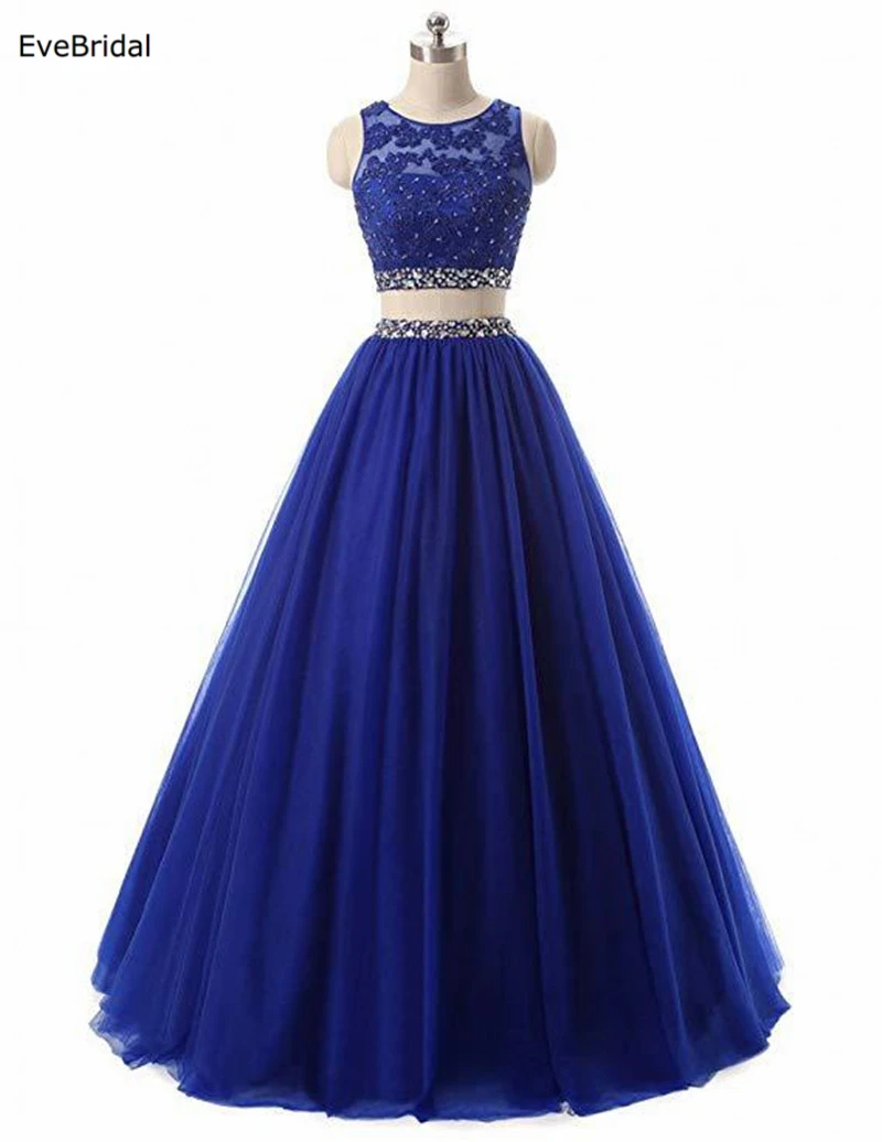 

A Line Two Pieces Applique Beading Crystals Sequines Scoop Neck Sleeveless Evening Dresses Formal Dresses Floor Length