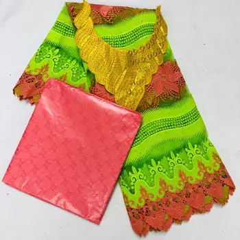 

2.5 y Swiss lace fabric +2.5 y Bazin Brode riche embroidery African 100% cotton fabrics Swiss voile lace popular Dubai style