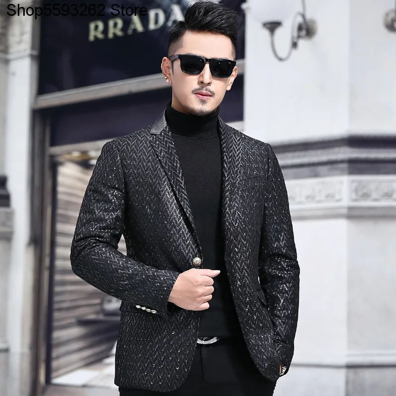 

Haining Genuine Leather Leather Coat Slim Fit Single Leather Suit Men Sheep Leather Handsome Trend Small Suit