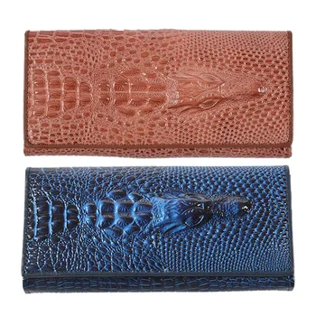

2pcs Women Wallet Female Coin Purses Holders Patent Leather 3D Embossing Alligator Ladies Crocodile Long Clutch Wallets - Orange