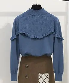 only blue sweater Корейский модный костюм с платьем женский пуловер свитер и длинная юбка с разрезом на пуговицах комплект из 2 предметов свободный свитер трикотажная одежда для девочки - Цвет: only blue sweater