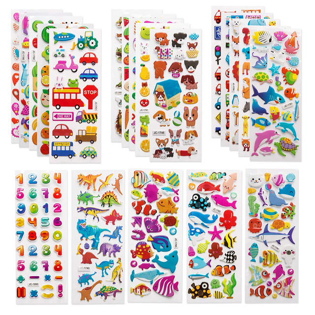 3D 20 Sheets/Lot  Puffy Bulk Stickers Cute Cartoon Animal Assorted Scrapbook Sticker for Girls Boys