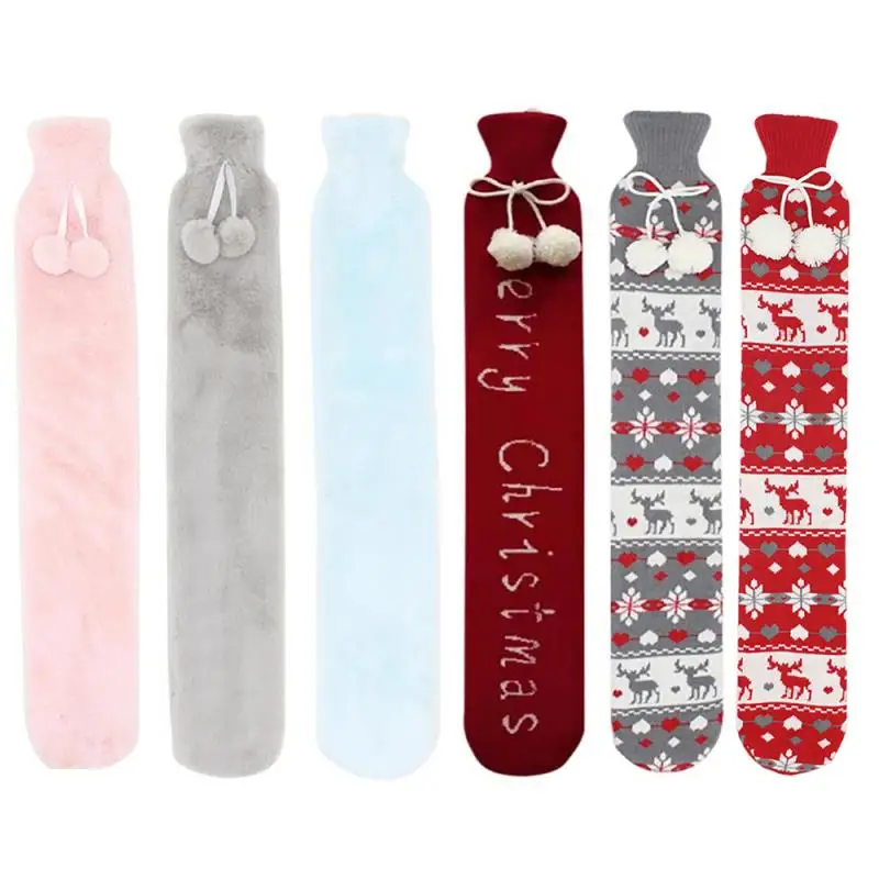 

Extra Long 70cm Christmas Hot Water Bottle 2000ml Kids Baby Hand Warm Bag Removable Knitted Plush Cover Winter New Year Gifts