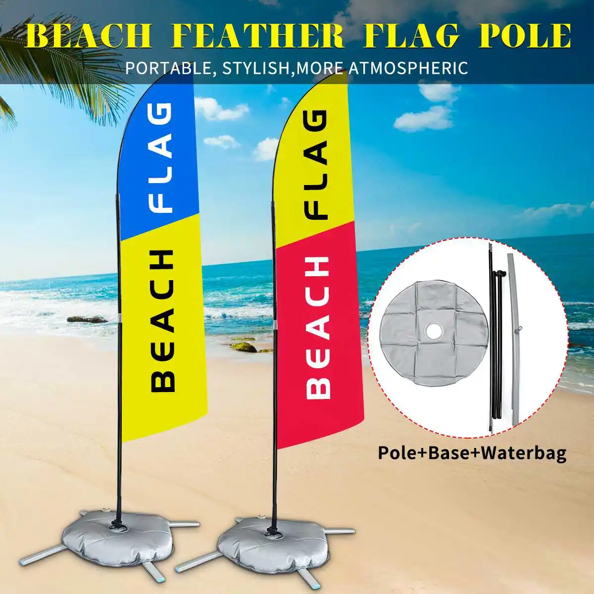

2.8m Advertising Banner Beach Flag Pole Set Aluminum Alloy Pole Waterbag Base Kit Outdoor Flutter Display Banners Decoration