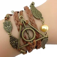Harri Potter Фигурка «Дары смерти», ретро браслет с кожаным шнуром, крылья совы, треугольный многослойный браслет