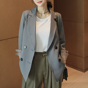 

Ellacey Plaid Suit Jacket Female Korean Spring New Retro Casual Loose Lattice Blazer Coat Vintage Plaid Blazer Women