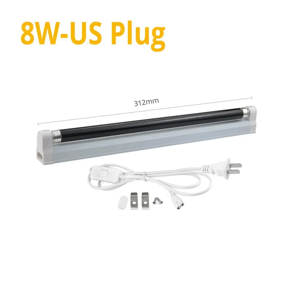 8W with US Plug 110V Черный светильник, УФ лампа BLB, вечерние лампы для сцены, флуоресцентный Ночной светильник с детектором банкнот, верификация, Ультрафиолетовый черный светильник - Испускаемый цвет: 8W with US Plug 110V