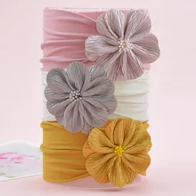 Европейский и американский лидер продаж шифоновые Цветочные Детские аксессуары для волос милый головной убор принцессы супер мягкая нейлоновая повязка для волос