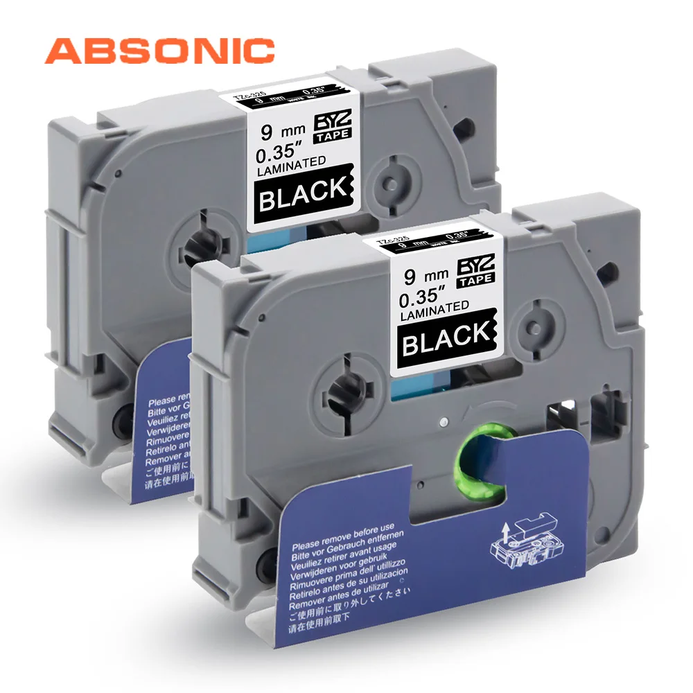 Absoonic 2 шт. TZe лента 325 TZ белый на черном 9 мм * 8 м для Brother P Touch CUBE PT D210 H110 D400 тег