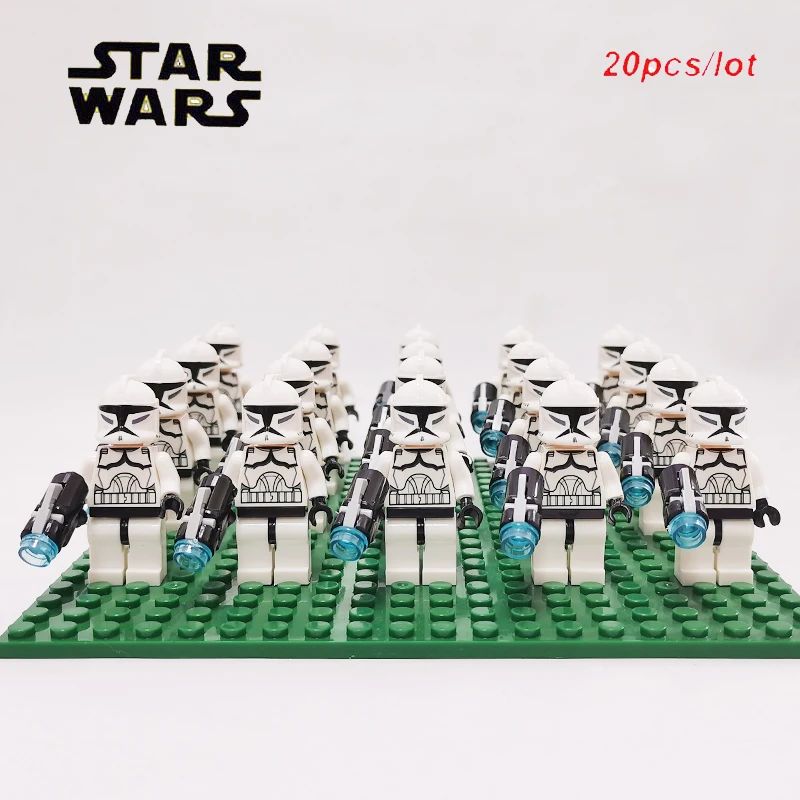 Новинка, 20 шт./лот, Звездные войны, серия 41st Kashyyyk, клон, Штурмовик sw519 с пистолетом, совместим с 75142 блоками, детские игрушки - Цвет: JR-SW201 no plate