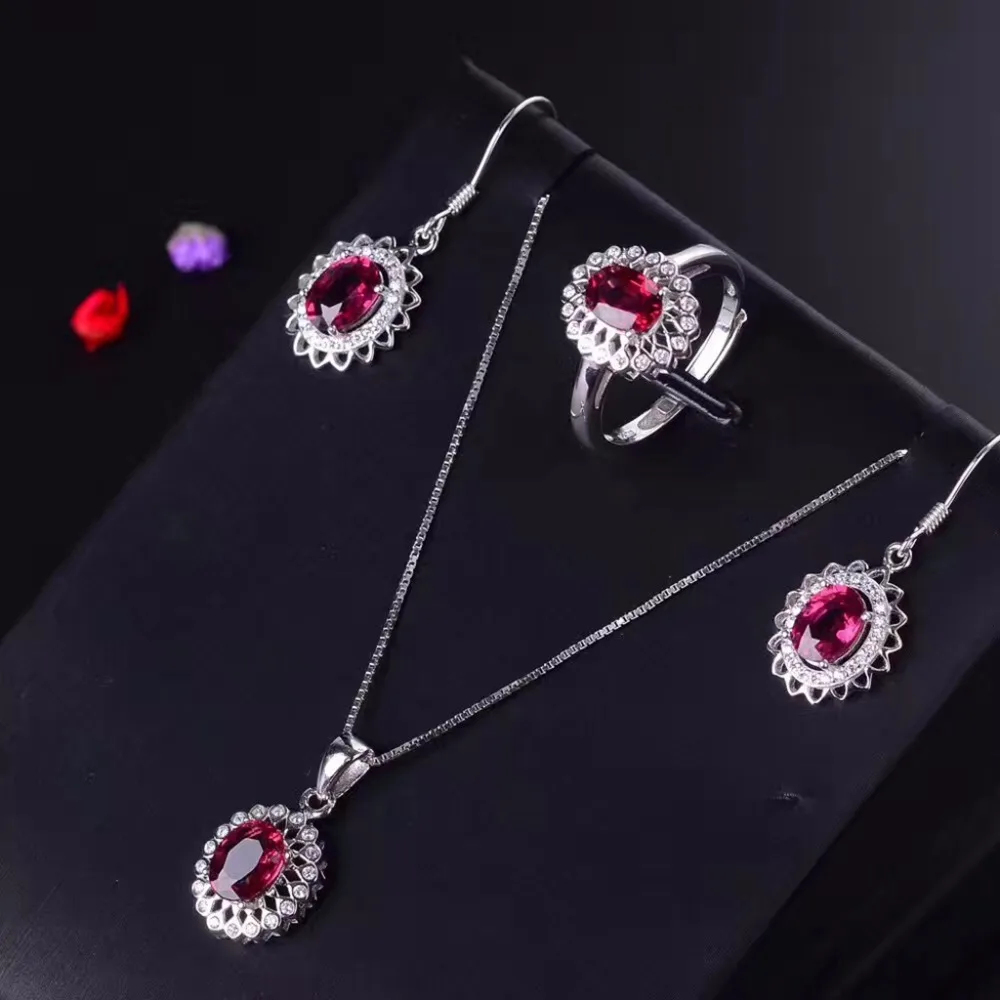 

[MeiBaPJ Fine Quality Natural Red Garnet Gemstone Trendy Jewelry set for Women Real 925 Sterling Silver Charm Fine Jewelry