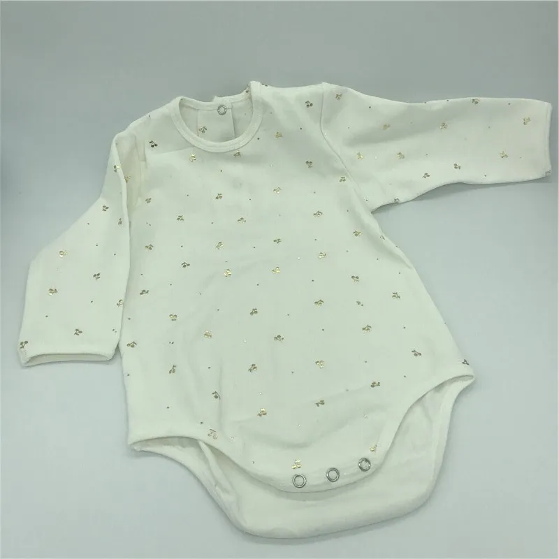 

2019 BP Style Spring&Autumn White Soft Rompers For Baby Kids Cotton Jumpsuits Gold Cherry White Infant Clothes
