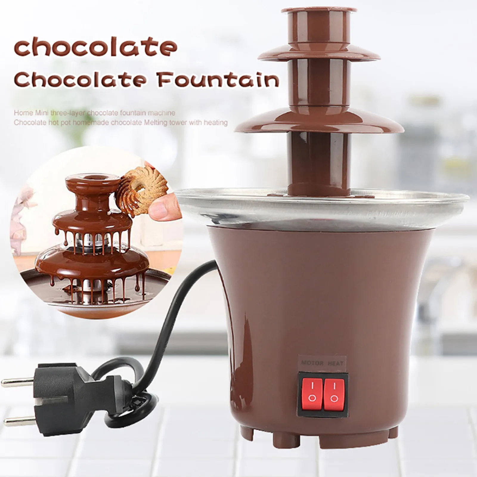Mini Chocolate Fountain Three Layers Creative Chocolate Melt With Heating Fondue Machine Diy Mini Waterfall Hotpot EU Plug