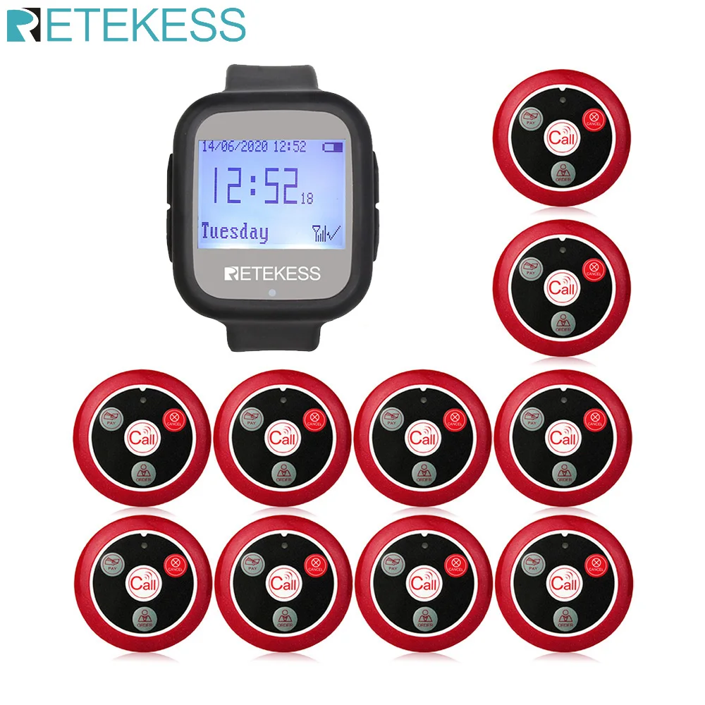 

Retekess TD106 Watch Receiver+10pcs T117 Call Button Wireless Waiter Calling System Restaurant Pager For Cafe Shop Office Clinic