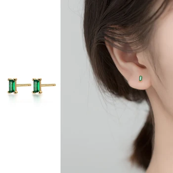 

Mocanie Geometric Rectangle Green Crystal Pure Sterling Silver 925 Anti-Allergy Stud Earring for Women Korea Style Fine Jewelry