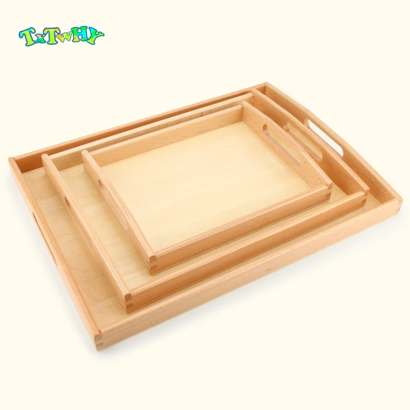 Most effective  Wooden Montessori Tray Set Montessori Practical Life Materials Small Tray Teaching Receive Pallet E