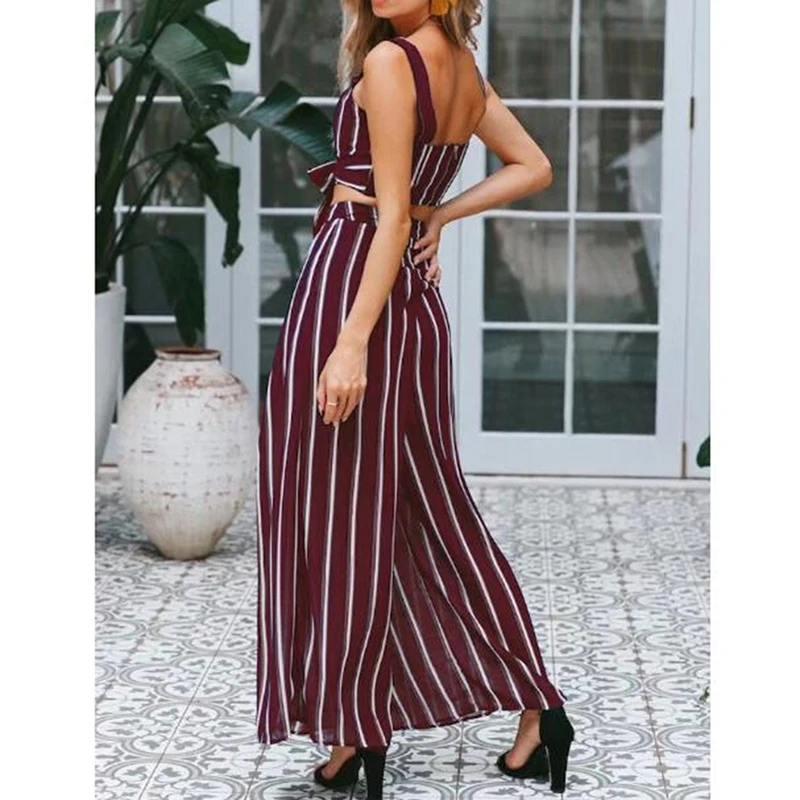 Женские Элегантные комплекты с полосатым принтом сексуальные укороченные топы