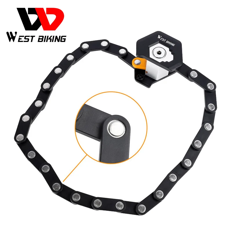 

WEST BIKING Folding Bike Lock Alloy Chain Anti-Theft Lock Waterproof Anti-shear Security Bike Accessories MTB Road Bike Lock